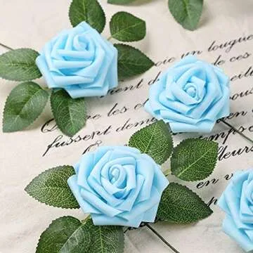 IPOPU 30pcs Baby Blue Roses Foam Flowers - Artificial Floral Decor for Events