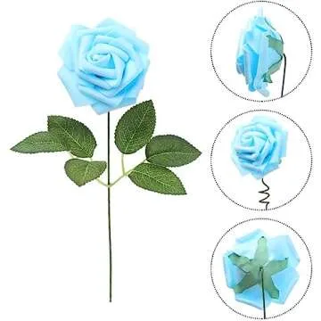 IPOPU Baby Blue Foam Roses - Durable & Realistic Decor