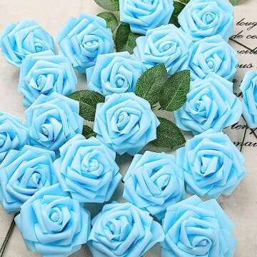 IPOPU Baby Blue Foam Roses - Durable & Realistic Decor