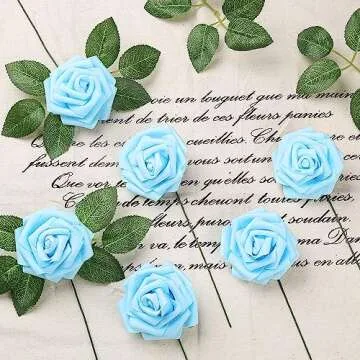 IPOPU Baby Blue Foam Roses - Durable & Realistic Decor