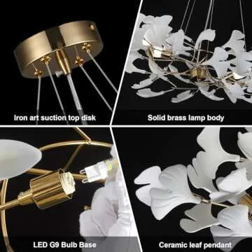 GREMLBUK Brass Ginkgo Leaf Chandelier - Modern Luxury Lighting
