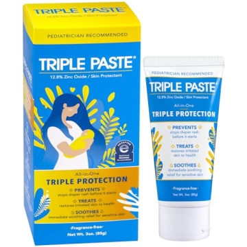 Triple Paste Diaper Rash Cream for Baby - 3 oz Tube - Zinc Oxide Ointment Treats, Soothes and Preven...