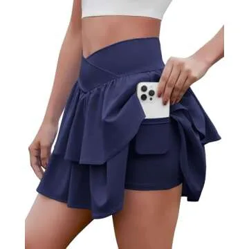 DLOODA Women's Ruffle Tennis Skirt with Shorts & Pockets - Stylish Athletic Wear for Active Sports