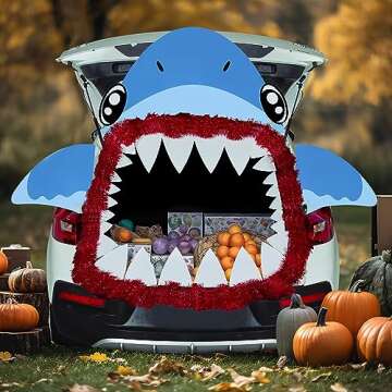 JOYIN Halloween Shark Trunk or Treat Decorations Kit for SUV, Car Archway Garage Door Decoration Car Stickers Shark Paperboard Tassels Double-Sided Tapes Halloween Decoration Outside