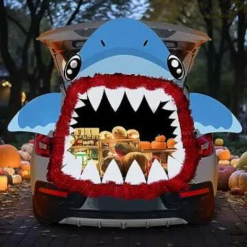 JOYIN Halloween Shark Trunk or Treat Decorations Kit for SUV, Car Archway Garage Door Decoration Car Stickers Shark Paperboard Tassels Double-Sided Tapes Halloween Decoration Outside