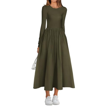 BTFBM Casual Long Sleeve Dresses Fall Dresses Solid Wedding Guest Dress Midi Dress Flowy Bohemian Lo...