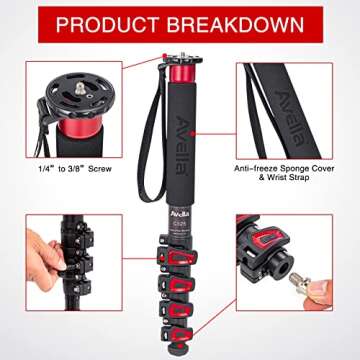 Avella C325 58 Inch Carbon Fiber Camera Monopod Professional Telescopic Monopods for Canon Nikon Son...