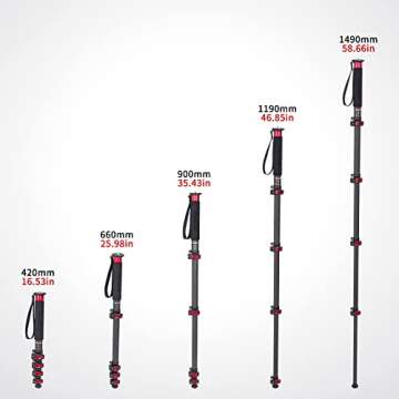Avella C325 58 Inch Carbon Fiber Camera Monopod Professional Telescopic Monopods for Canon Nikon Sony Olympus Panasonic DSLR Camera Black