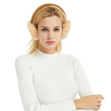 IKEPOD Women Winter Earmuffs Fluffy Sheepskin Ear Muff Cold Weather Windproof Ear Warmers Outdoor Fleece Ear Covers