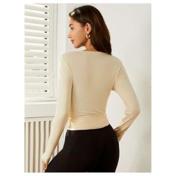 SweatyRocks Women's 2 Pack Yoga Shirts Wrap Ruched Tie Front Long Sleeve Workout T Shirts Multicolor Medium