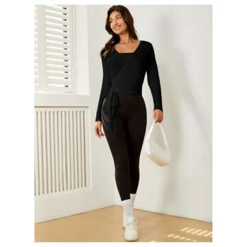 SweatyRocks Women's 2 Pack Yoga Shirts Wrap Ruched Tie Front Long Sleeve Workout T Shirts Multicolor Medium