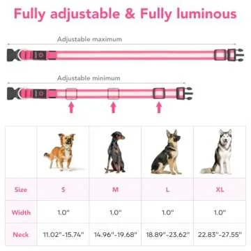 Vizpet LED Dog Collar, Light Up Dog Collar Adjustable USB Rechargeable Super Bright Safety Light Glowing Collars for Dogs (Medium, Pink)