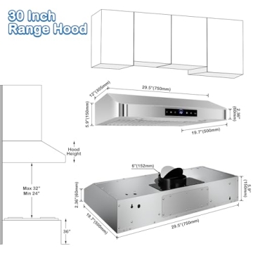 Sleek 30 Inch Range Hood with 4-Speed Controls & LED Lighting