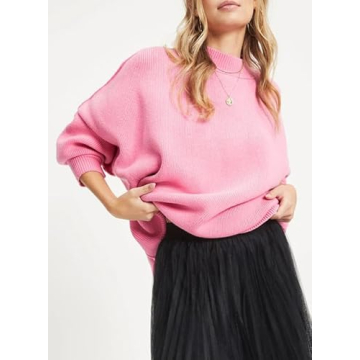 EVALESS Sweaters for Women Fashion 2024 Crewneck Batwing Sleeve Oversized Side Slit Ribbed Knit Pullover Sweater Tops