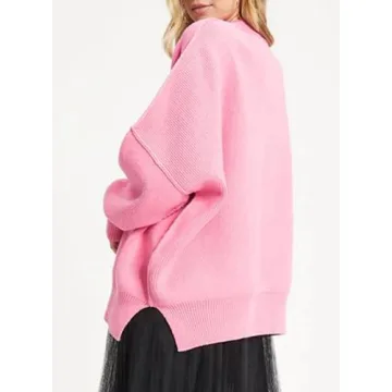 EVALESS Sweaters for Women Fashion 2024 Crewneck Batwing Sleeve Oversized Side Slit Ribbed Knit Pullover Sweater Tops