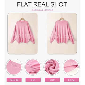 EVALESS Sweaters for Women Fashion 2024 Crewneck Batwing Sleeve Oversized Side Slit Ribbed Knit Pullover Sweater Tops