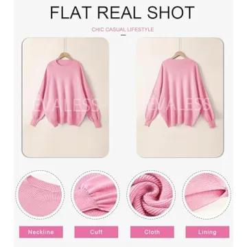 EVALESS Sweaters for Women Fashion 2024 Crewneck Batwing Sleeve Oversized Side Slit Ribbed Knit Pullover Sweater Tops