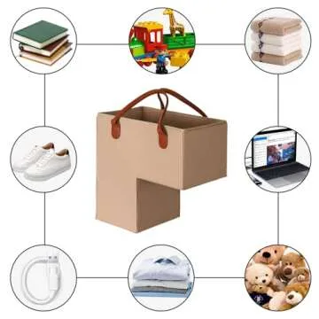 Levier Felt Stair Basket with Leather Handles - Organizer