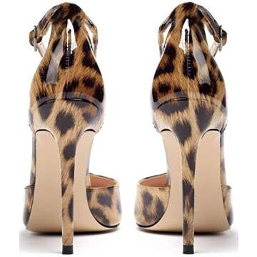 SAMMITOP Women's High Heel Ankle Strap Pumps T-bar Pointed Toe Shoes Animal Print Sandals Leopard 5 M US