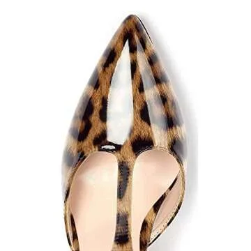 SAMMITOP Women's High Heel Ankle Strap Pumps T-bar Pointed Toe Shoes Animal Print Sandals Leopard 5 M US