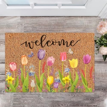Ceenna Valentine's Day Coir Doormat - Non Slip Floral Welcome Mat for Spring