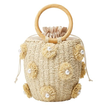 Stylish Summer Straw Bag for Women with Pearl Accents