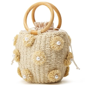 Stylish Summer Straw Bag for Women with Pearl Accents