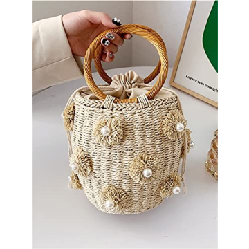 Stylish Summer Straw Bag for Women with Pearl Accents