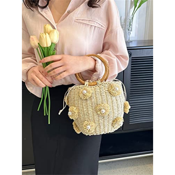 Stylish Summer Straw Bag for Women with Pearl Accents