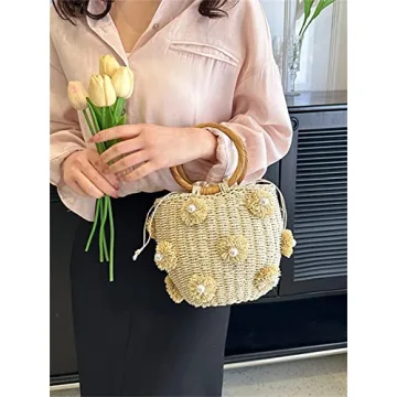 Stylish Summer Straw Bag for Women with Pearl Accents
