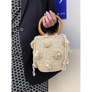 Stylish Summer Straw Bag for Women with Pearl Accents