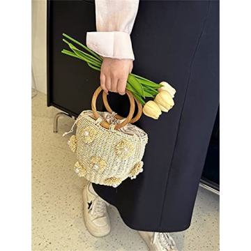 Stylish Summer Straw Bag for Women with Pearl Accents