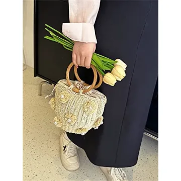 Stylish Summer Straw Bag for Women with Pearl Accents