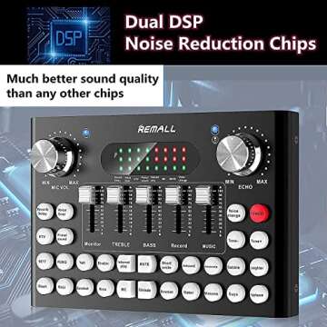 REMALL The Sound Card V8, Sound Board Mixer Soundboard Sounds Card for Live Streaming Sound Effects Machine Audio Mixer for Podcast Sound Mixer for PC Computer Gaming Phone
