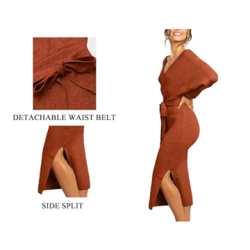 Stylish CHERFLY V Neck Sweater Dress for Women