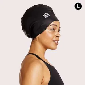 SOUL CAP - Large Swimming Cap for Long Hair - Designed for Long Hair, Dreadlocks, Weaves, Hair Extensions, Braids, Curls & Afros - Women & Men - Silicone (Black, Large)