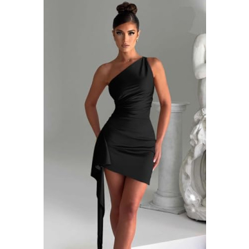 Memoriesea One Shoulder Satin Bodycon Mini Dress