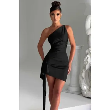 Memoriesea One Shoulder Satin Bodycon Mini Dress