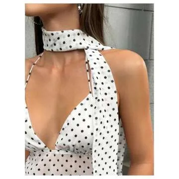 Floerns Women's Polka Dots Tie Front Tops Backless Camisole Tie Back Cami Top with Ribbon White Large
