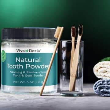 Viva Doria Natural Tooth Powder | Remineralizing Teeth Whitening Powder | Toothpaste Power | Breath Freshener | Refreshing Mint Flavor | 3 Oz Glass Jar