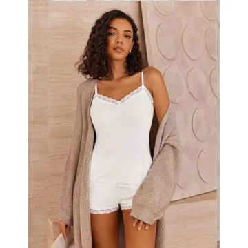 Avidlove Women's Pajama Set - Sleeveless Lace Trim PJ Set