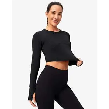 Stylish SANTINY Women's Long Sleeve Crop Workout Top