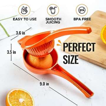 Zulay Premium Quality Metal Orange Squeezer, Citrus Juicer, Manual Press for Extracting the Most Juice Possible - Orange Juicer (Orange)