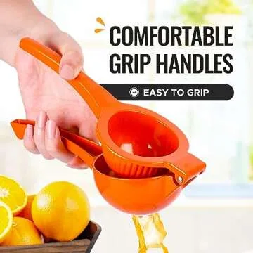 Zulay Premium Quality Metal Orange Squeezer, Citrus Juicer, Manual Press for Extracting the Most Juice Possible - Orange Juicer (Orange)