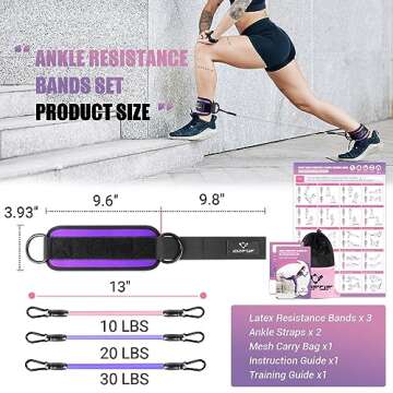 Ankle Resistance Bands with Cuffs, Ankle Bands for Working Out, Ankle Band Cuff for Kickbacks Hip, Leg Glute Exercise Equipment with Training Poster, Resistance Band with Ankle Cuffs for Women(Purple)