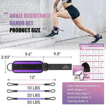 Ankle Resistance Bands with Cuffs, Ankle Bands for Working Out, Ankle Band Cuff for Kickbacks Hip, Leg Glute Exercise Equipment with Training Poster, Resistance Band with Ankle Cuffs for Women(Purple)