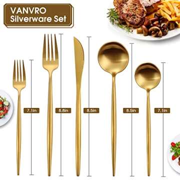 VANVRO 20-Piece Matte Gold Silverware Set, Elegant Stainless Steel Dining Utensils