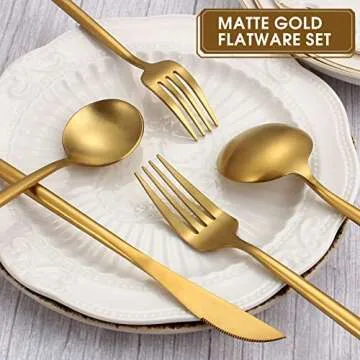 VANVRO Matte Gold 20-Piece Silverware Set, Stylish & Durable