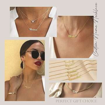 Q&Locket Personalized Custom Name Necklace Script Initial Nameplate Necklaces for Womens