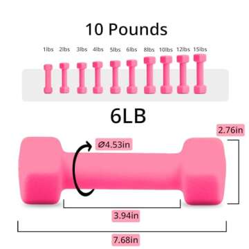 Portzon Set of 2 Neoprene Dumbbell, Free Weights of 1-15 LB, Anti-Slip, Anti-roll, Hex Shape